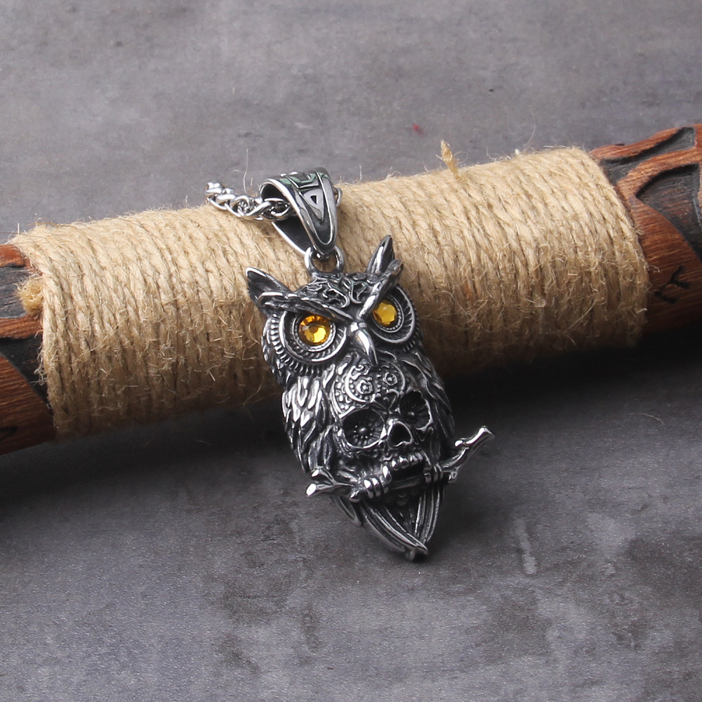 Men's Gothic Owl Skull Stainless Steel Pendant Chain